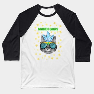 Mardi Gras Cat Baseball T-Shirt